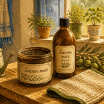 utilisation du savon noir pot et bouteille en cuisine