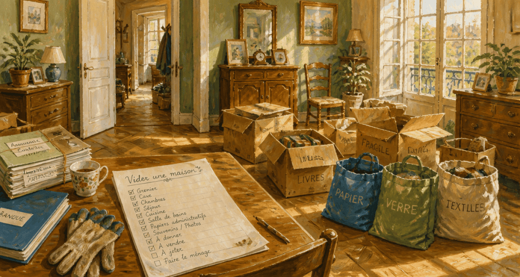 vider une maison par où commencer, cartons, meubles, checklist