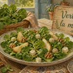 Bienfait de la mâche en salade sur table rustique