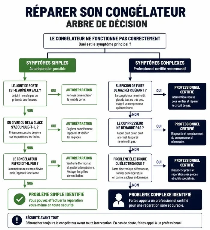 Infographie aide à la décision pour la réparation de congélateur
