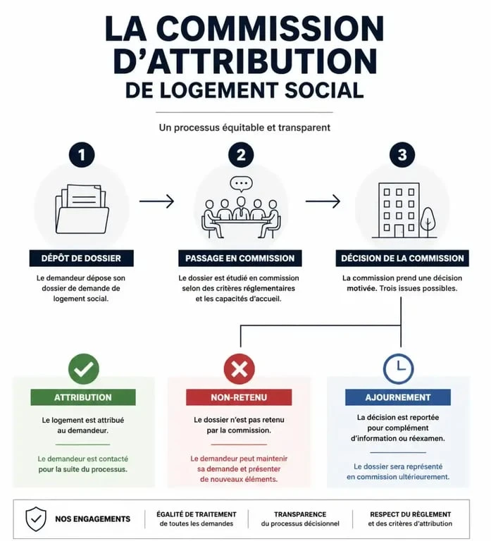 Schéma du processus de passage en commission pour une demande de logement social