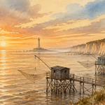 gironde fleuve estuaire aquarelle coucher de soleil