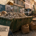location benne strasbourg : benne sur chantier résidentiel