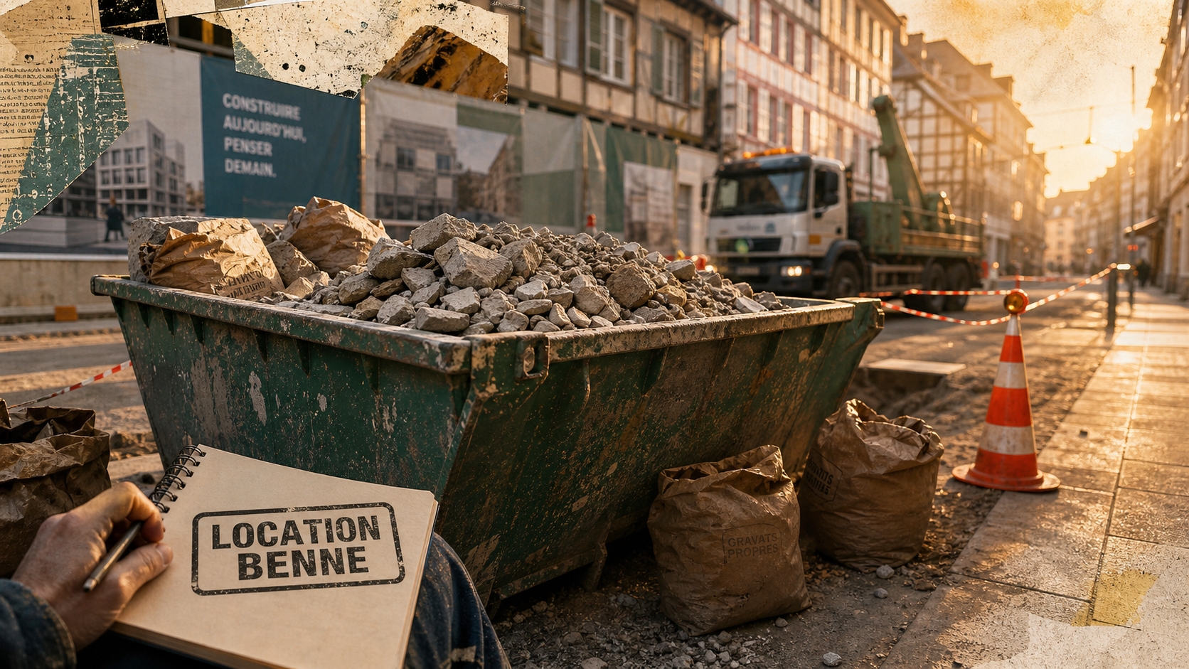 location benne strasbourg : benne sur chantier résidentiel