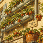 Plantation fraisier en hauteur sur balcon urbain