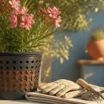 Quand rempoter un laurier rose : laurier en pot noir, drainage et graviers