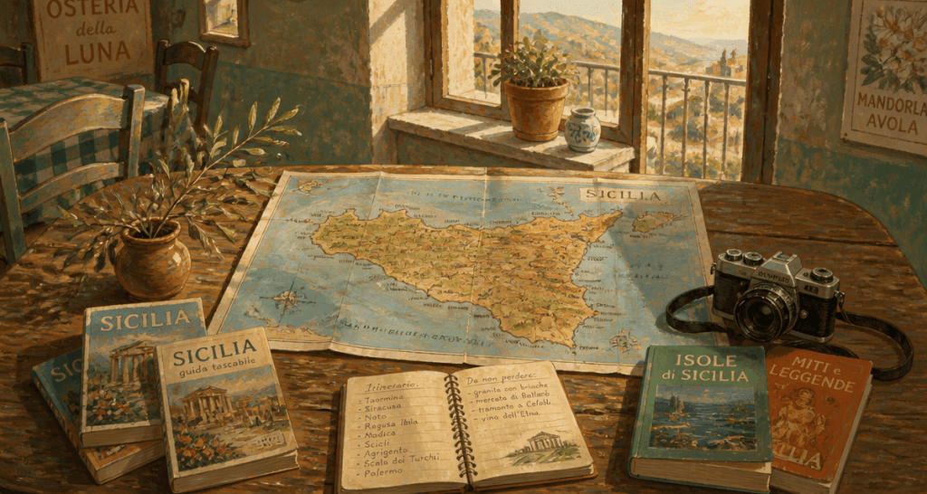 sicile carte touristique sur table en auberge