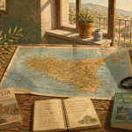sicile carte touristique sur table en auberge