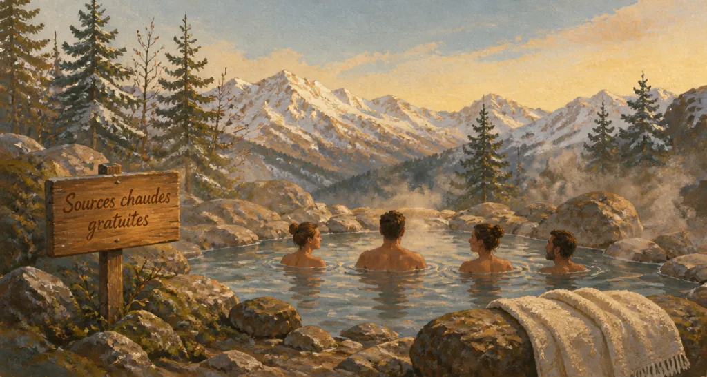 source chaude pyrénées gratuite randonneurs crépuscule