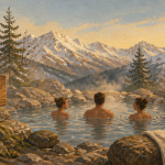 source chaude pyrénées gratuite randonneurs crépuscule