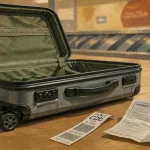 Valise incassable en polycarbonate gris, coins renforcés et roulettes