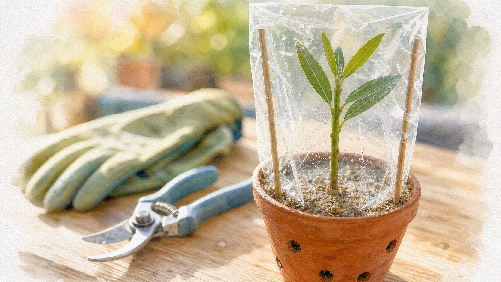 Bouture de laurier comment faire : bouture en pot sous sac plastique