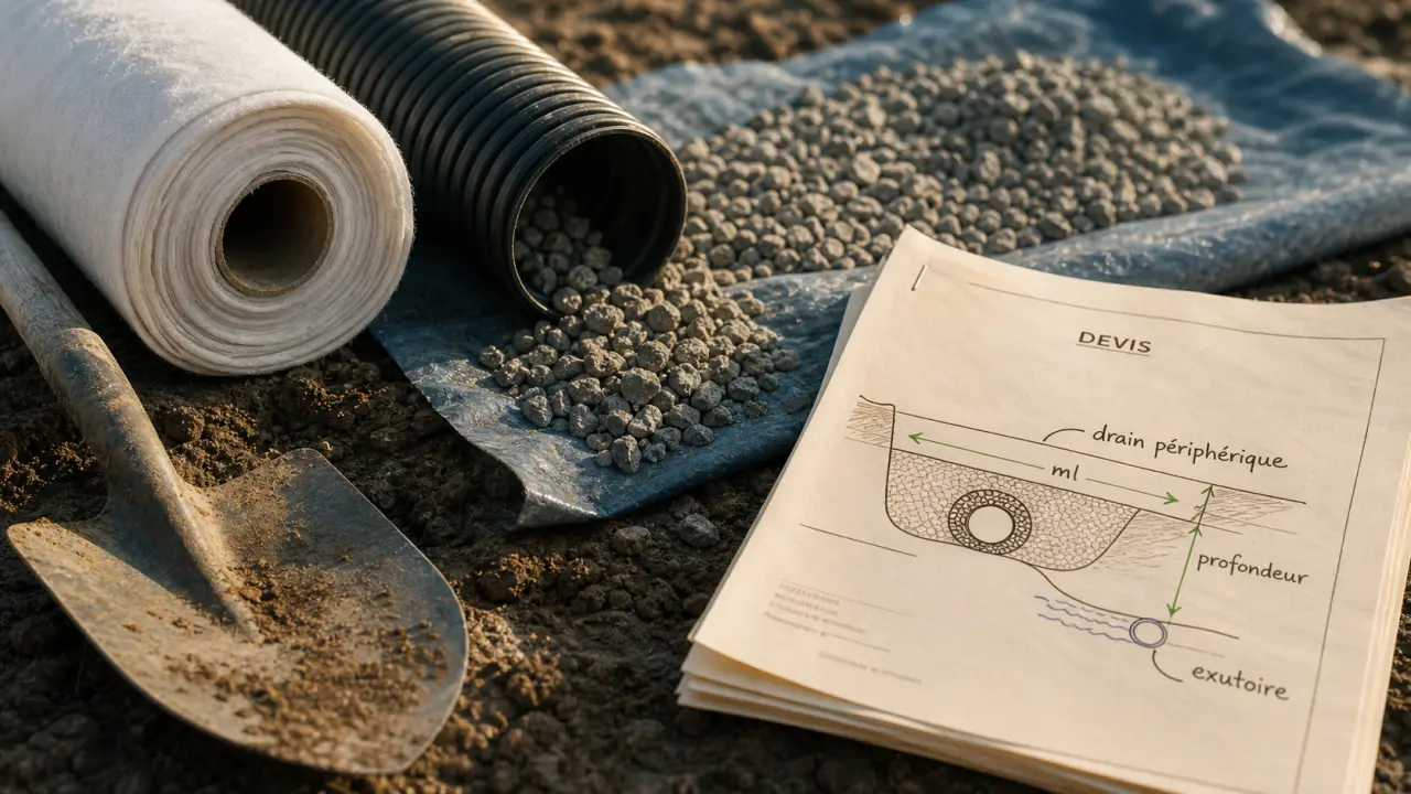 Devis travaux drainage : tuyau drainant, exutoire et profondeur de terrassement