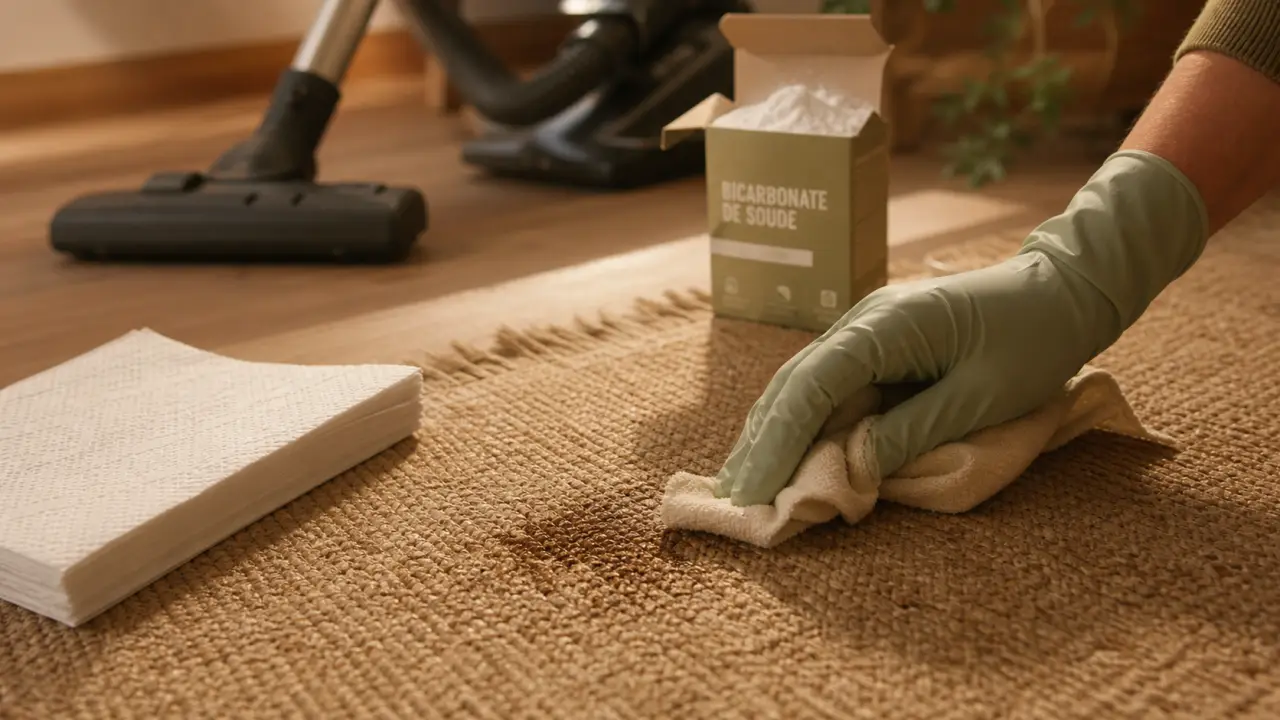 Nettoyage d'un tapis en jute à sec, sans auréoles