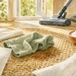 Nettoyer tapis jute à sec sans auréoles : tache tamponnée, bicarbonate et chiffon