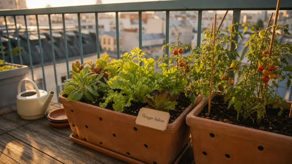 Potager sur balcon : 350 kg/m², 6 h de soleil et les plantes qui marchent vraiment