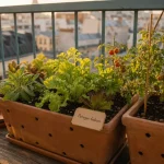 Potager sur balcon : bacs terre cuite et tomates cerises