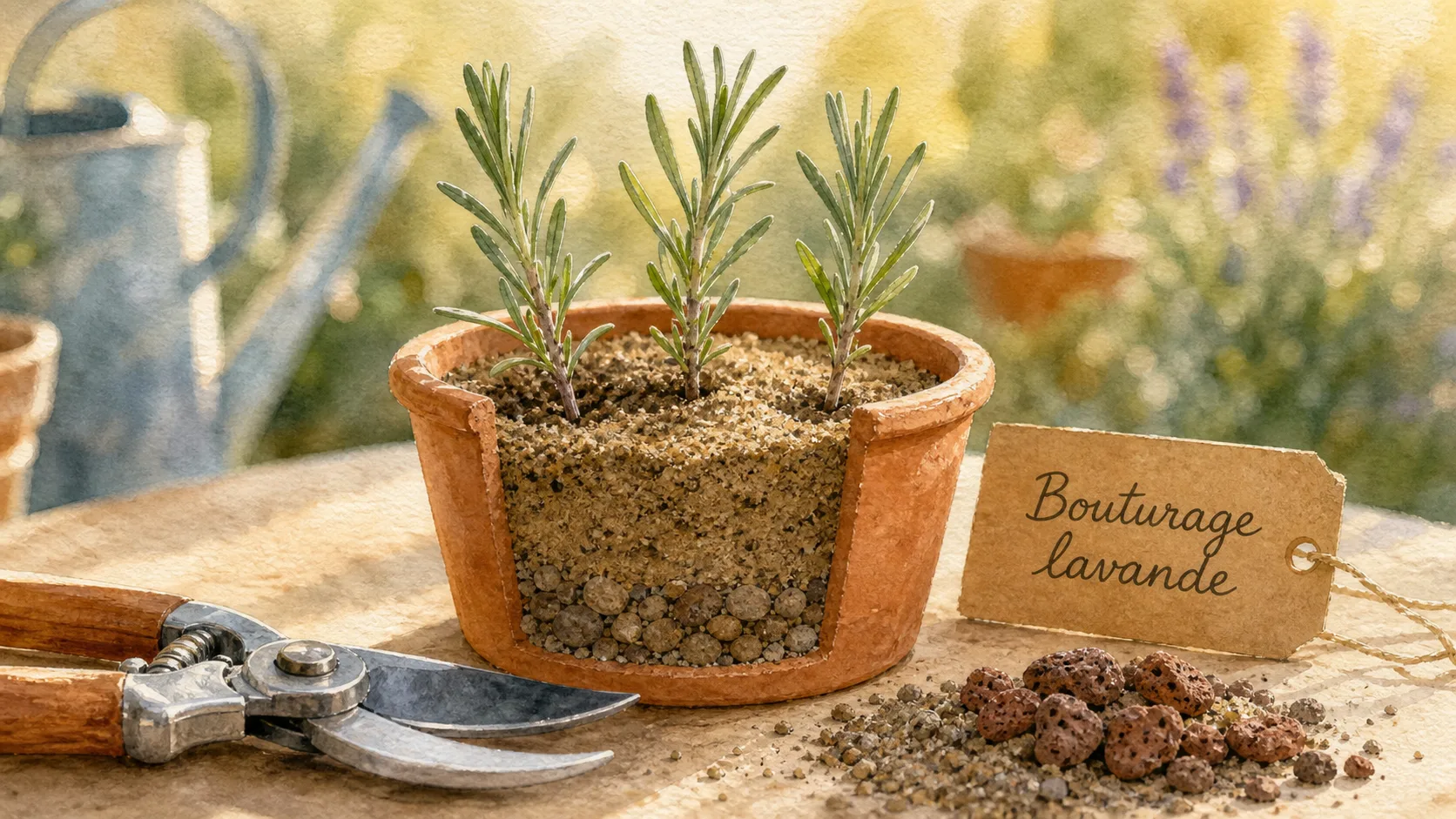 Quand bouturer la lavande : boutures en pot, tiges semi-aoûtées
