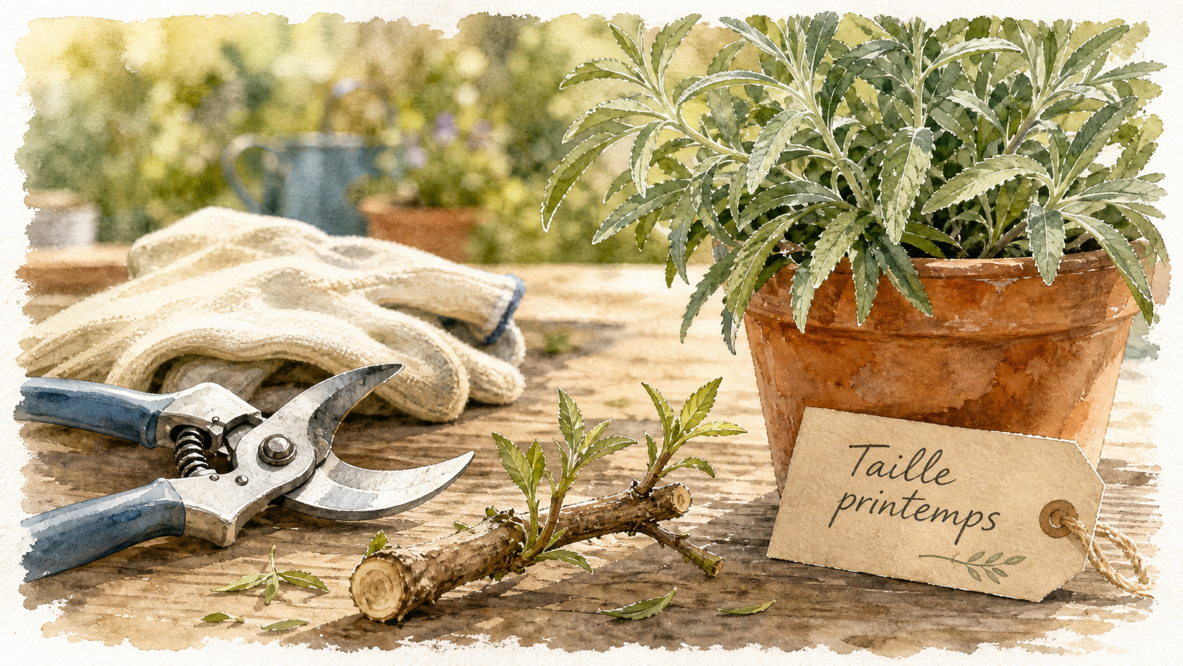 Quand tailler la verveine au printemps : sécateur et verveine citronnelle en pot