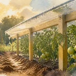 Abri tomates fait maison sous pluie et vent, bâche transparente