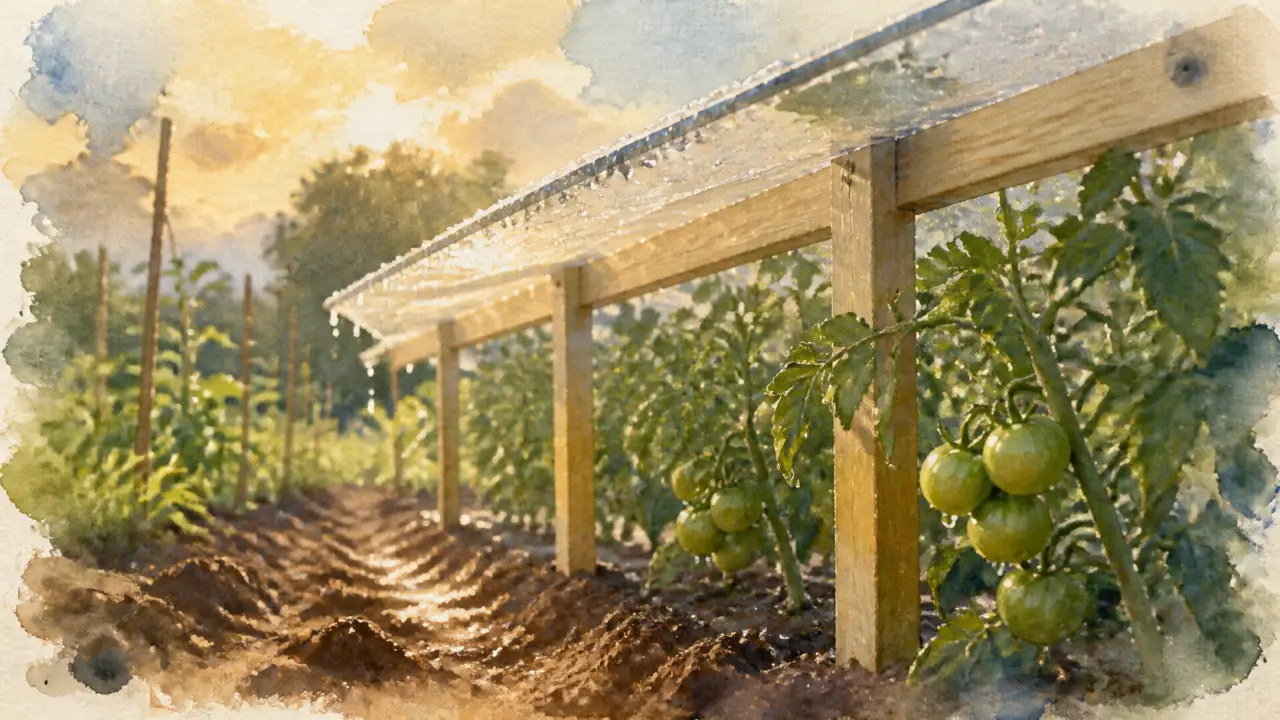 Abri tomates fait maison sous pluie et vent, bâche transparente