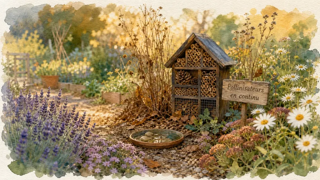 Attirer les pollinisateurs au jardin : floraisons continues, abris simples et tonte raisonnée