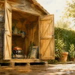 Cabane à outil de jardin en bois, rangement pour tondeuse et outils