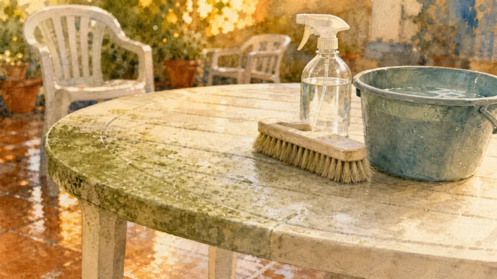 Raviver un salon de jardin en plastique vert : 4 gestes et 15 à 20 minutes de pose