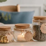 Deco bocaux : bocaux en verre, liège et étiquettes kraft