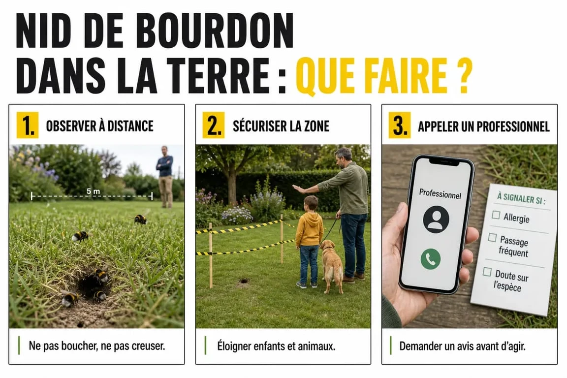 Nid de bourdon dans la terre que faire : schéma éditorial des bons gestes et des cas où appeler un professionnel