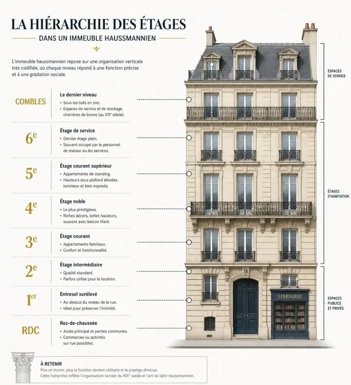 Hiérarchie des étages d'un appartement haussmannien à Paris