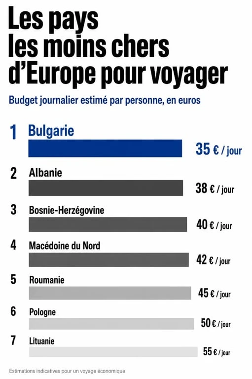 Pays le moins cher en Europe : classement visuel des destinations les plus abordables avec budget journalier