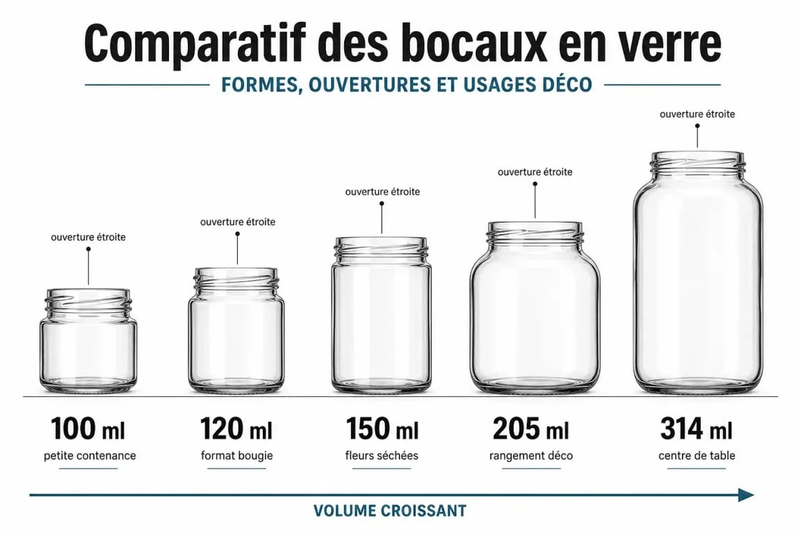 Déco bocaux comparatif des formats et usages en verre