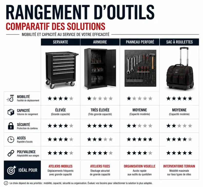 Tableau comparatif des solutions de rangement outil pour atelier et garage