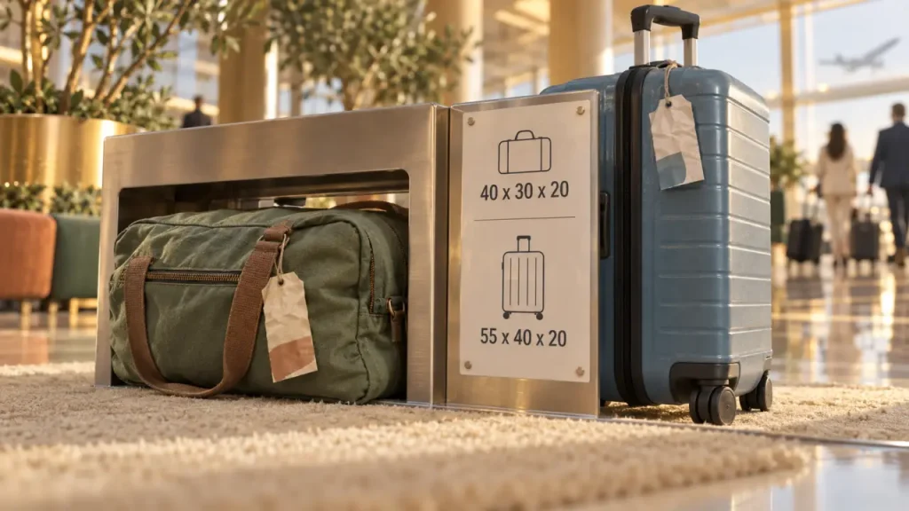 Dimensions des bagages Vueling : 40 x 30 x 20 cm sous le siège, 55 x 40 x 20 cm en cabine