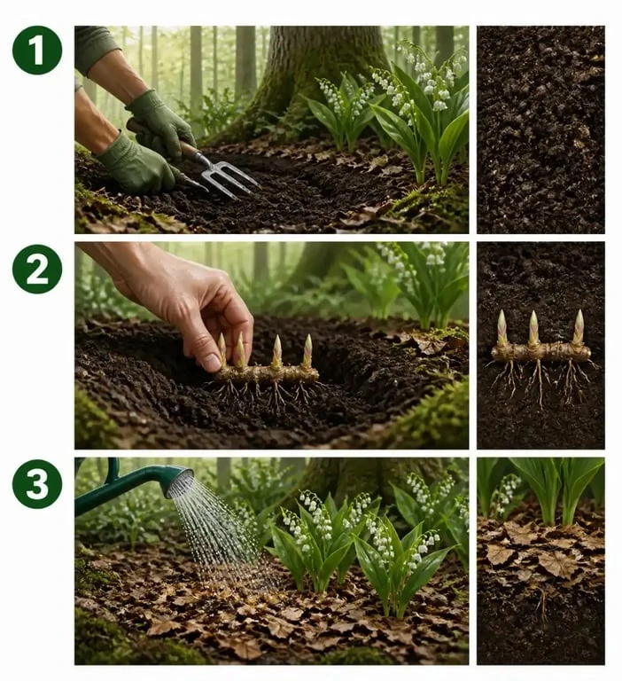 Quand et comment planter le muguet : étapes de plantation d’une griffe en sol ombragé