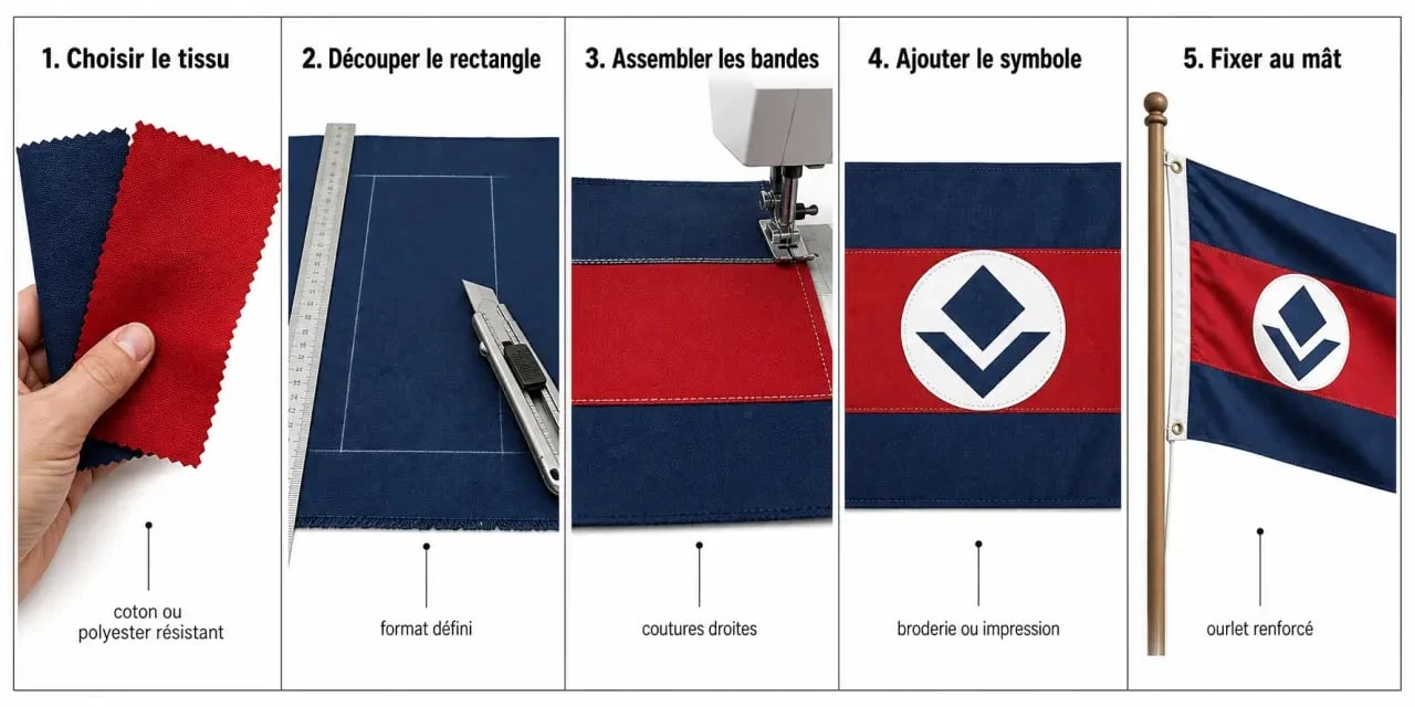 Fabriquer drapeau : étapes illustrées pour découper, assembler et fixer un drapeau