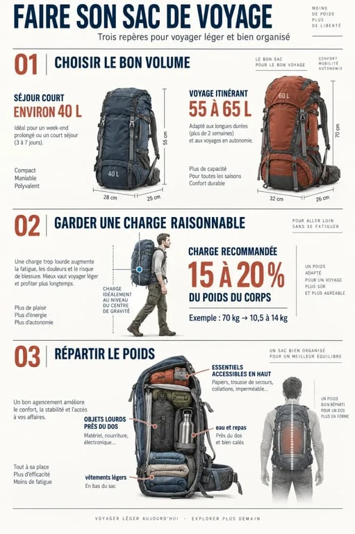 Faire son sac de voyage : la checklist des volumes, du poids et de l’organisation du sac