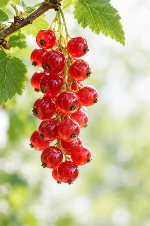 Grappes de groseilles rouges mûres sur un groseillier planté au jardin