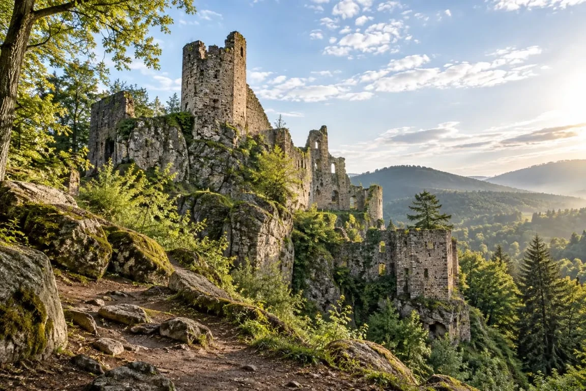 Landsberge : ruines du château du Landsberg dans la forêt alsacienne