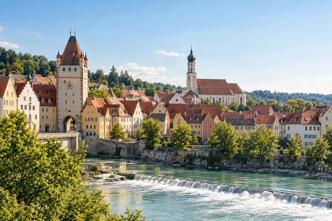 Landsberge : vieille ville de Landsberg am Lech et porte Bayertor en Bavière