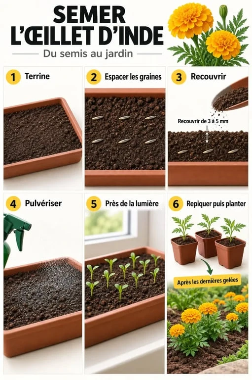 Semis oeillet d inde : étapes de la germination au repiquage en godet
