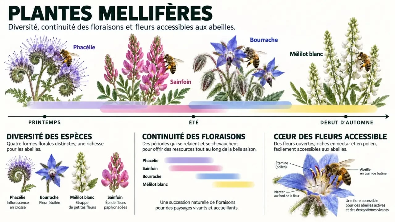 Plantes mellifères : succession des floraisons et ressources pour les abeilles