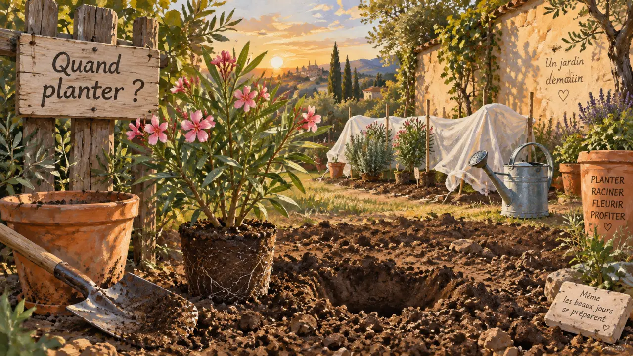 Quand planter un laurier rose au printemps : plante en pot, motte humide, conseil jardin
